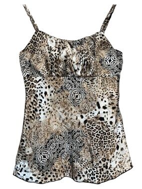 VINTAGE Y2K Mixed Print Satin Camisole Top Leopard Braided Straps Size Medium